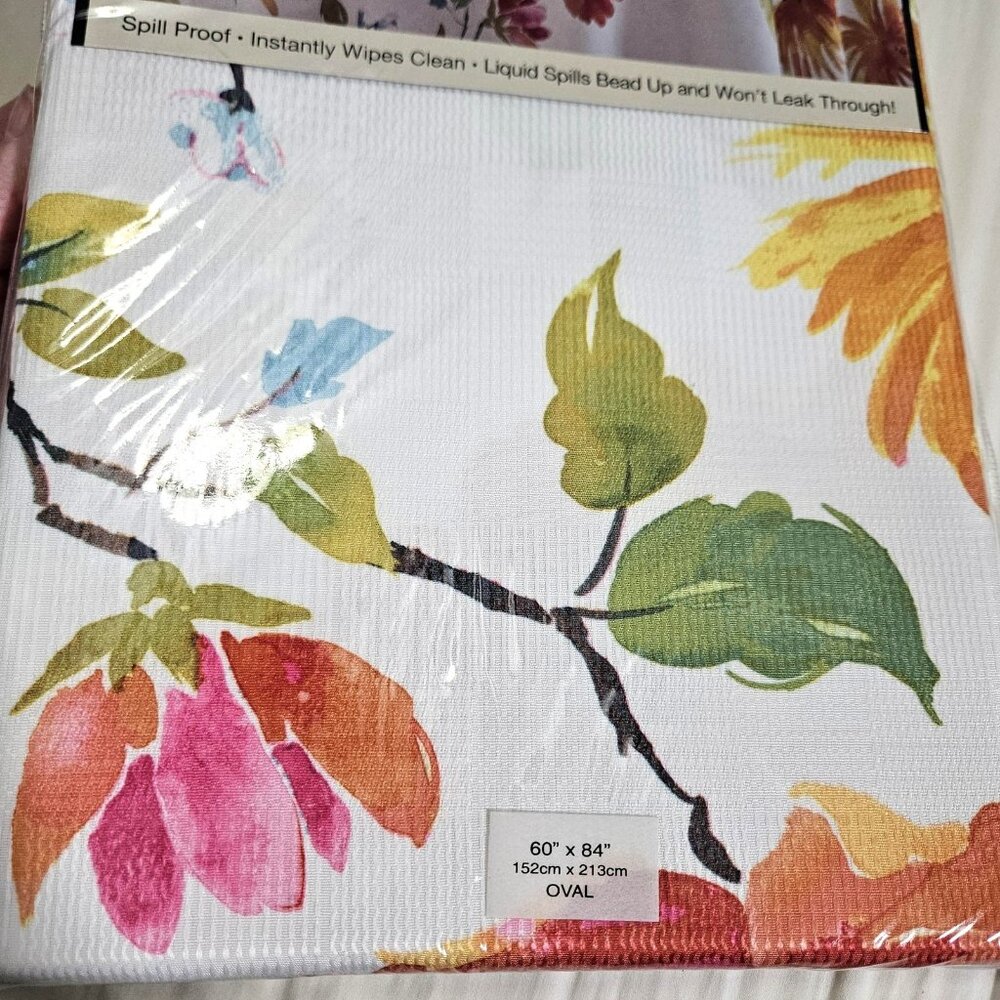 Microfiber Tablecloth Linen 60x84 Oval Cassie Floral White Yellow Waterproof